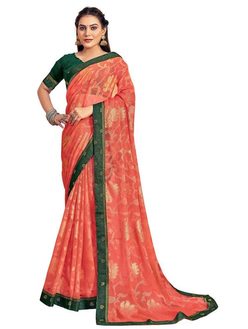 orange floral bordered saree - 20204640 - Very Small Image - 1