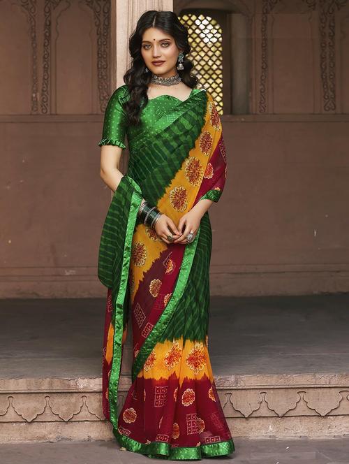 bottle green bandhani saree with blouse - 20204647 - Very Small Image - 1