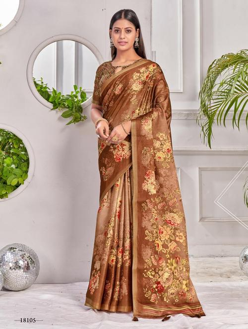 floral printed saree with blouse - 20204654 - Very Small Image - 1
