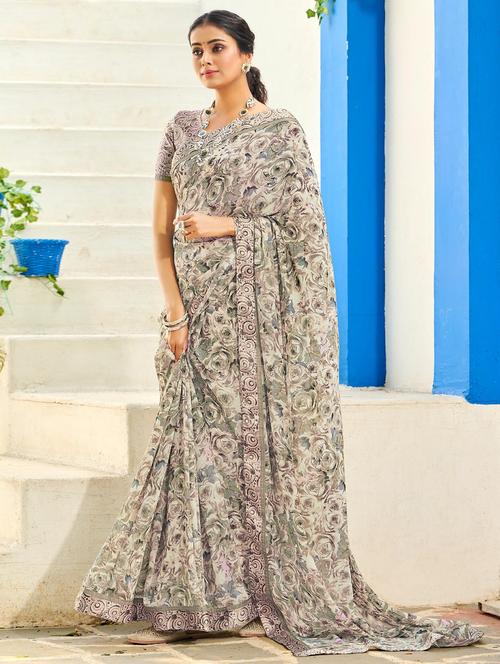 multi colored printed saree with blouse - 20204668 - Very Small Image - 1