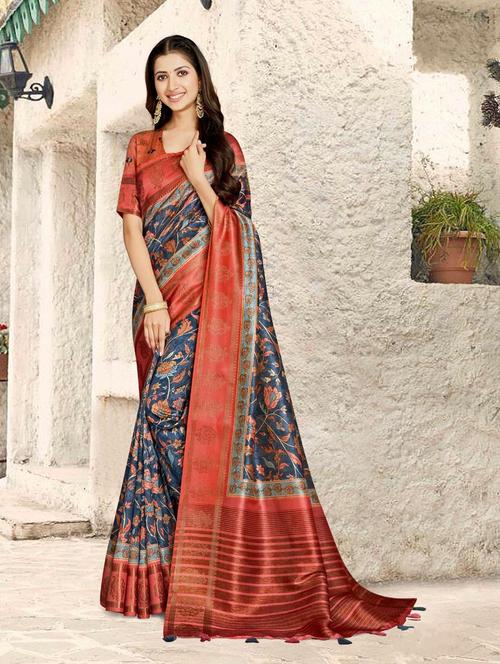 floral tussar silk saree - 20204671 - Very Small Image - 1