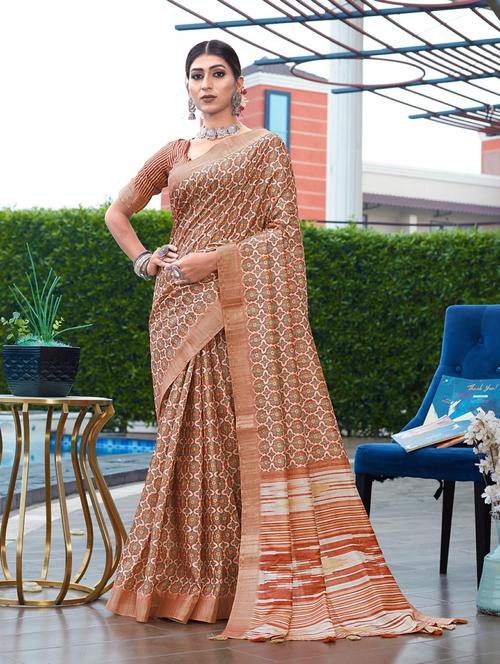 orange floral printed saree - 20204676 - Very Small Image - 1