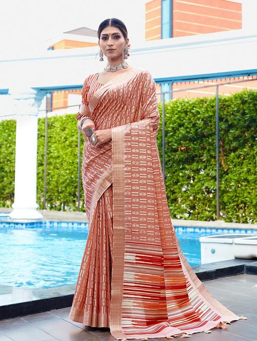 pink geometric pattern silk blend saree with blouse - 20204684 - Very Small Image - 1