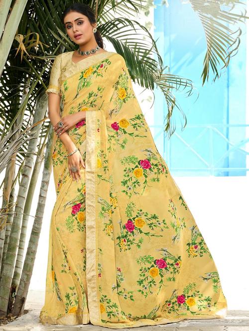 floral printed saree with blouse - 20204687 - Very Small Image - 1
