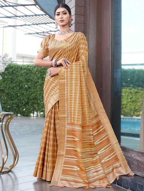 tassel detailed geometric printed saree with blouse - 20204694 - Very Small Image - 1