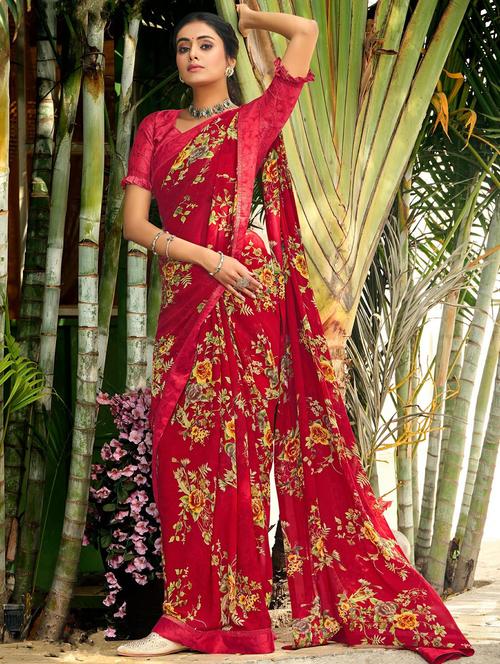 floral printed saree with blouse - 20204703 - Very Small Image - 1