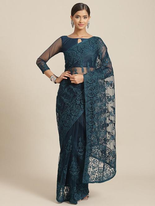 blue colored embroidered saree with blouse - 20204704 - Very Small Image - 1