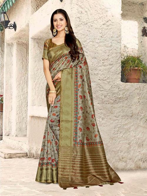 grey floral woven saree with blouse - 20204705 - Very Small Image - 1