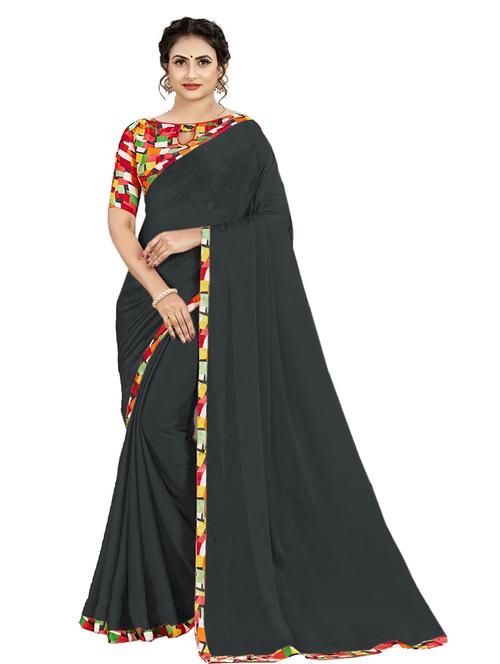 lace bordered solid saree with blouse - 20204707 - Very Small Image - 1