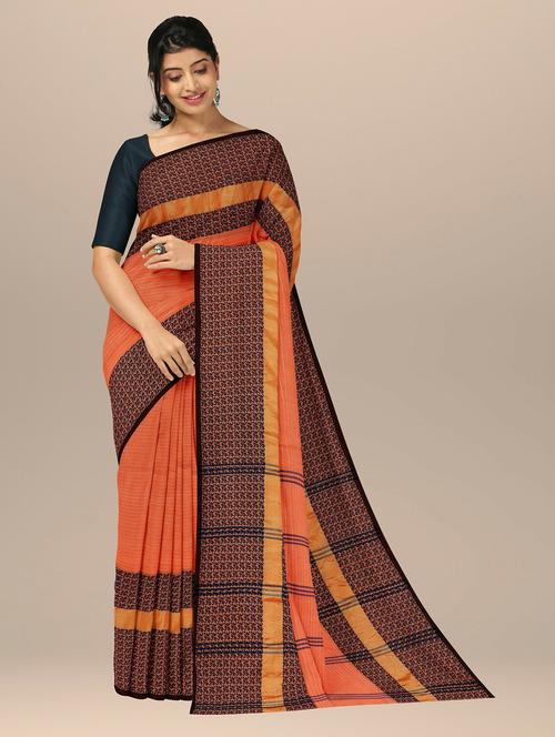 orange cotton blend maheshwari saree - 20204857 - Very Small Image - 1