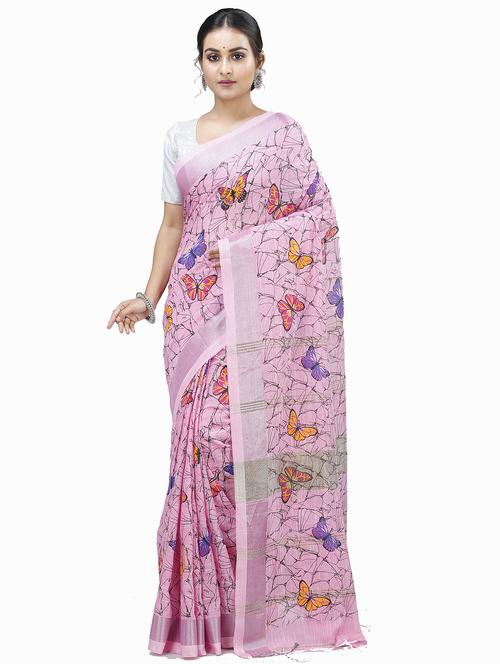 pink printed saree with blouse - 20204953 - Very Small Image - 1