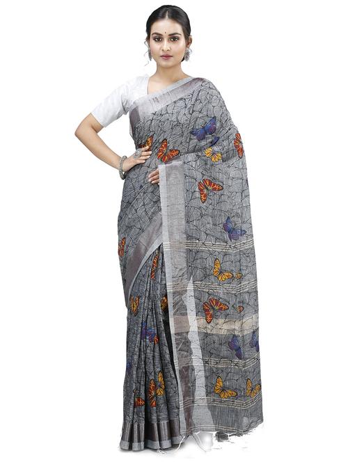 grey printed saree - 20204976 - Very Small Image - 1
