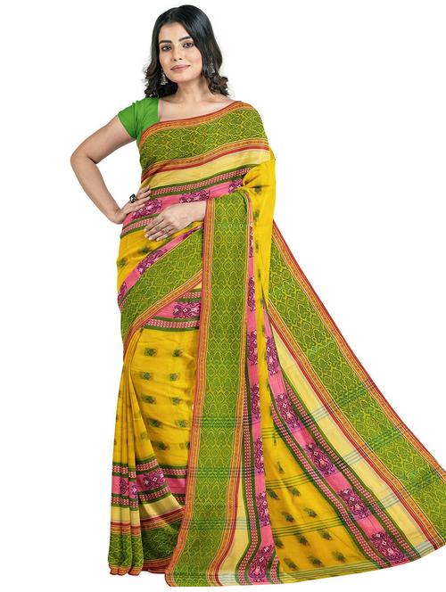 yellow cotton handloom saree - 20205021 - Very Small Image - 1