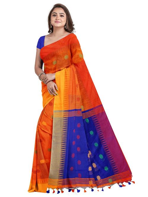 orange cotton blend narayanpet saree - 20205052 - Very Small Image - 1