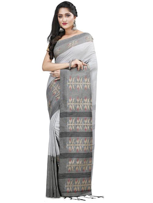 women's self design grey colored saree with blouse - 20205114 - Very Small Image - 1