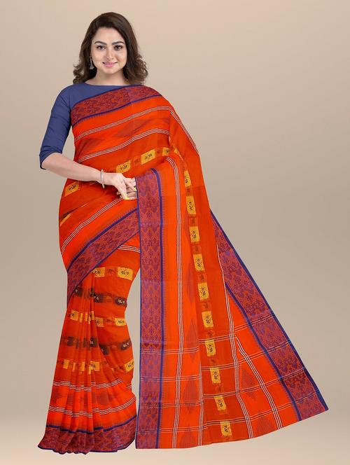 orange cotton tant saree - 20205137 - Very Small Image - 1