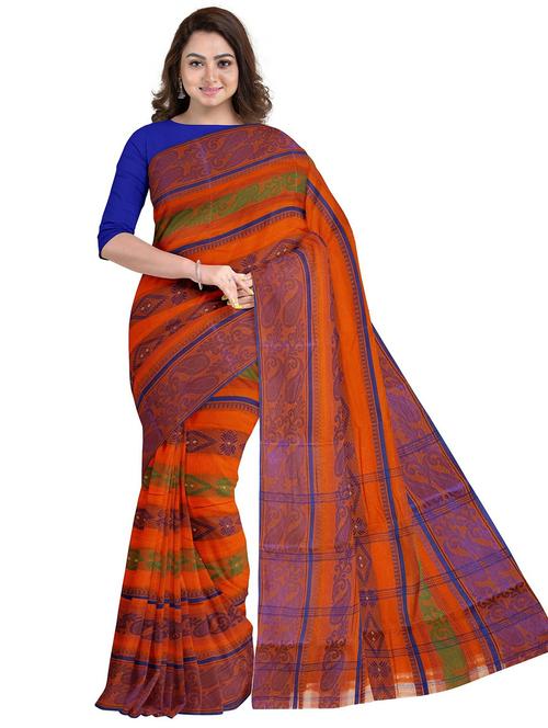 orange cotton handloom saree - 20205152 - Very Small Image - 1