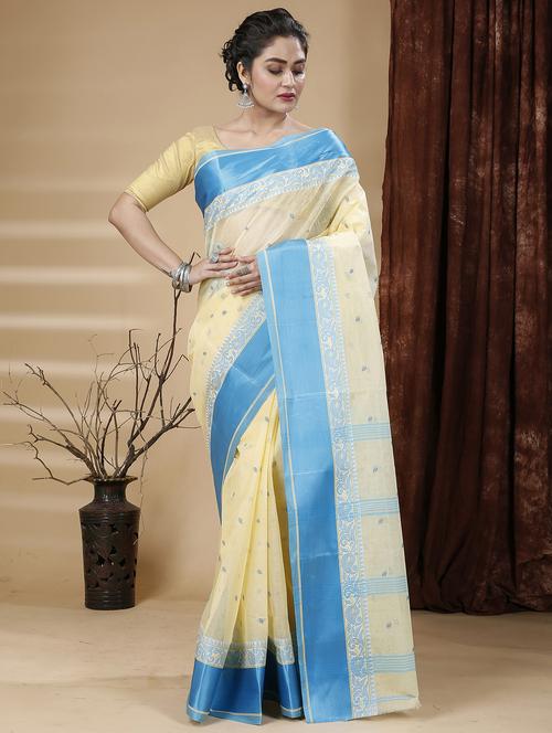cream cotton tant saree - 20205240 - Very Small Image - 1