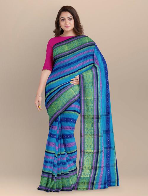 blue cotton handloom saree - 20205271 - Very Small Image - 1