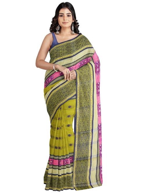light green cotton handloom saree - 20205274 - Very Small Image - 1