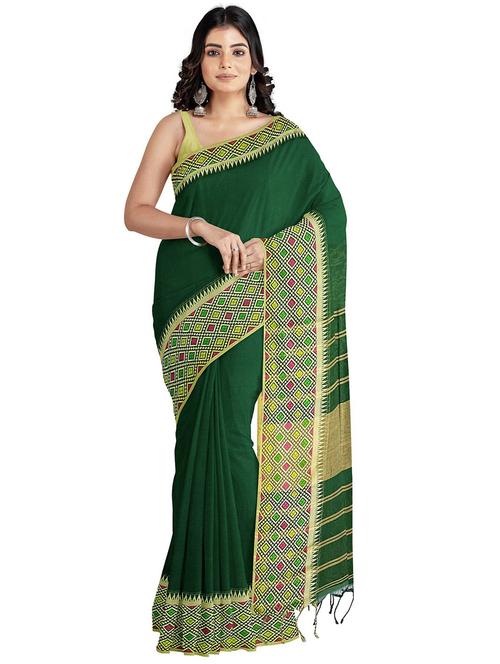 dark green cotton silk saree - 20205321 - Very Small Image - 1