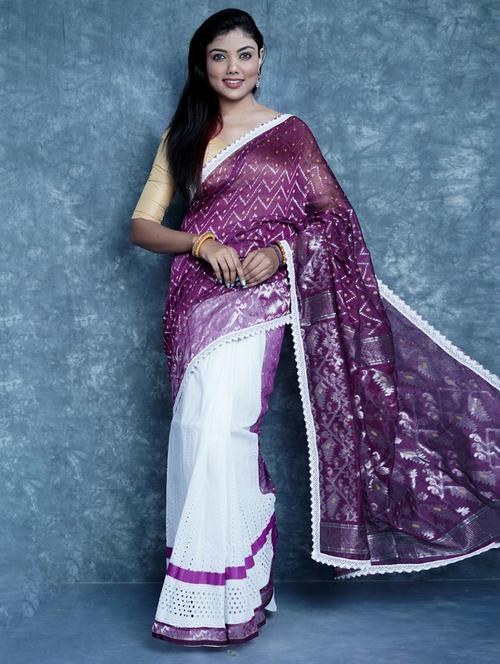 half & half multi colored jamdani saree - 20205323 - Very Small Image - 1