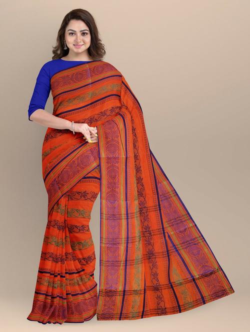 orange cotton handloom saree - 20205327 - Very Small Image - 1