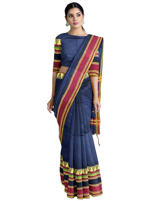women's self design blue colored saree with blouse - 20205400 - Very Small Image - 1