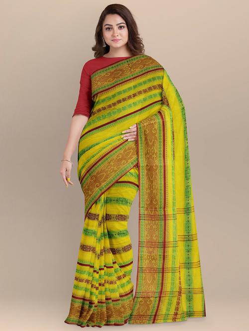 yellow cotton handloom saree - 20205429 - Very Small Image - 1