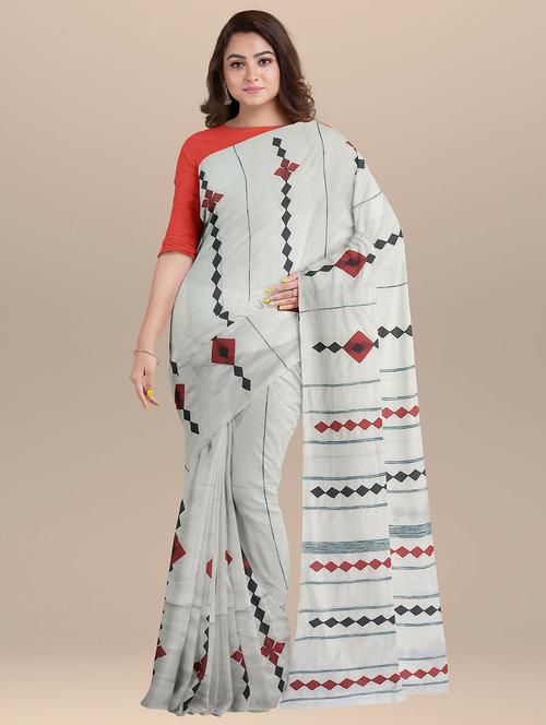women's geometric white colored saree - 20205454 - Very Small Image - 1