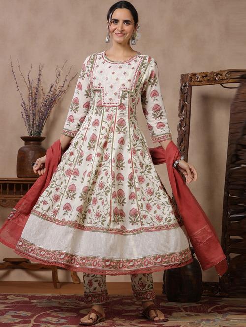 printed anarkali kurta palazzo set with dupatta - 20205553 - Very Small Image - 1