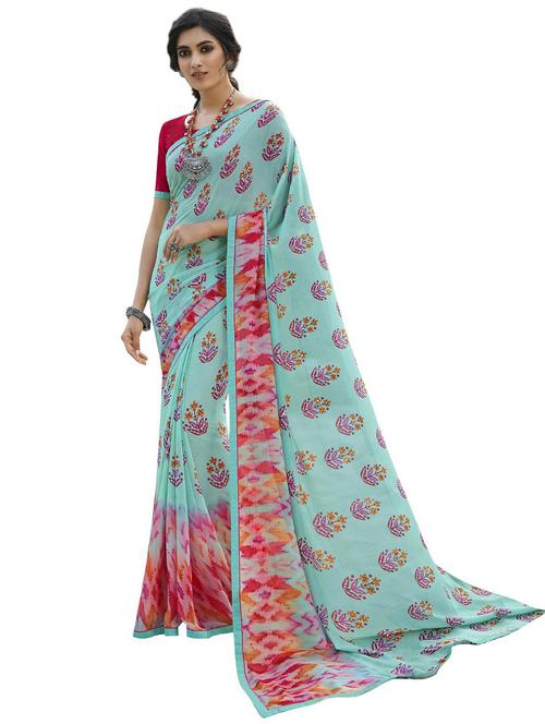 printed saree with blouse - 20205615 - Very Small Image - 1
