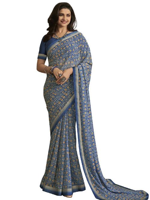 printed saree with blouse - 20205623 - Very Small Image - 1