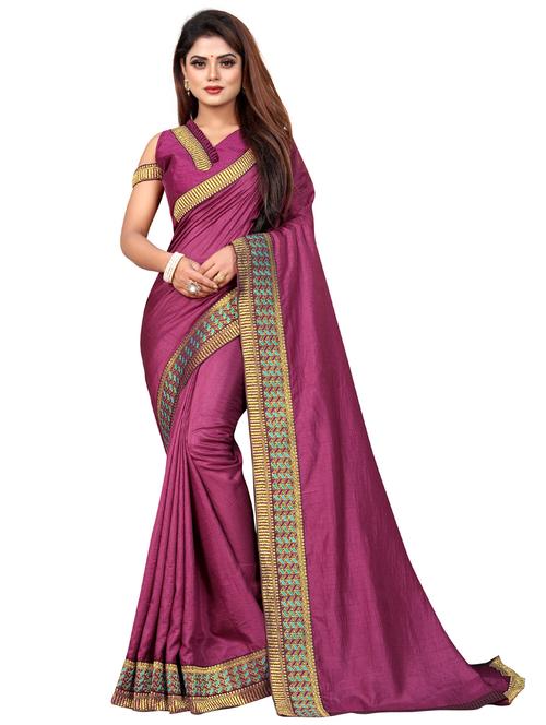 lace bordered solid saree with blouse - 20205649 - Very Small Image - 1