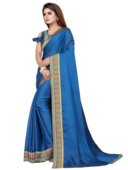 lace bordered solid saree with blouse - 20205703 - Very Small Image - 1