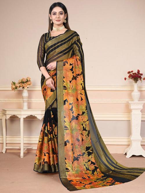 printed saree with blouse - 20205717 - Very Small Image - 1