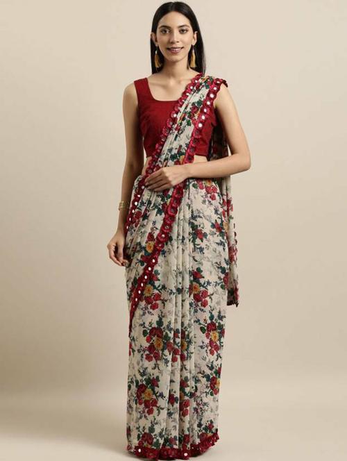 floral printed saree with blouse - 20205725 - Very Small Image - 1