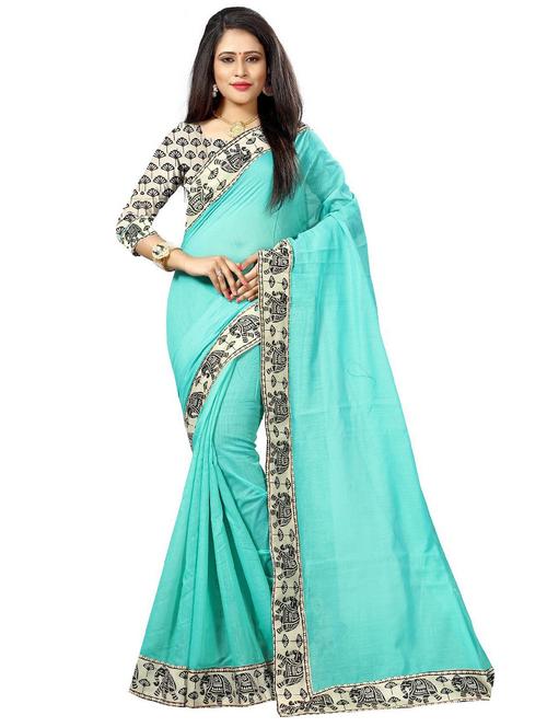 lace bordered solid saree with blouse - 20205742 - Very Small Image - 1