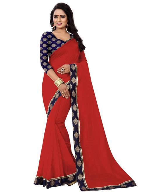 lace bordered solid saree with blouse - 20205744 - Very Small Image - 1
