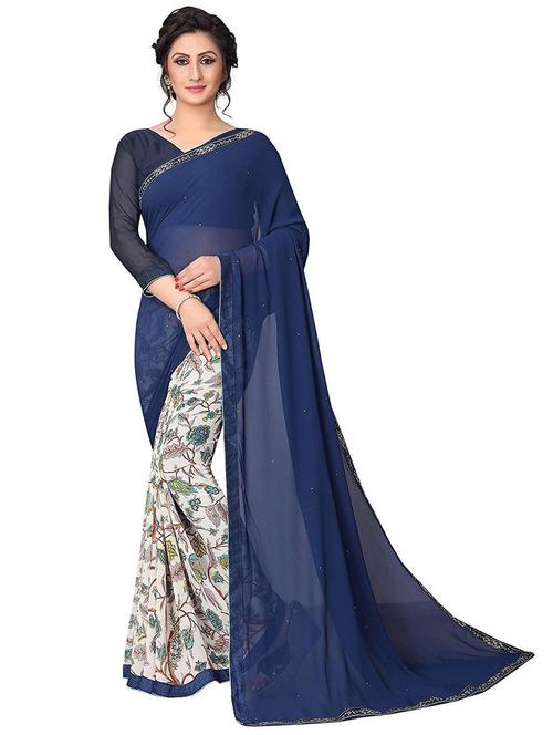 printed half & half saree with blouse - 20205750 - Very Small Image - 1