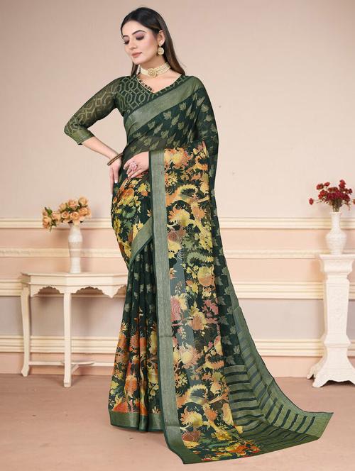 printed saree with blouse - 20205775 - Very Small Image - 1