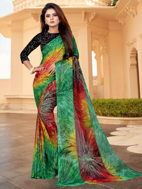 printed saree with blouse - 20205777 - Very Small Image - 1