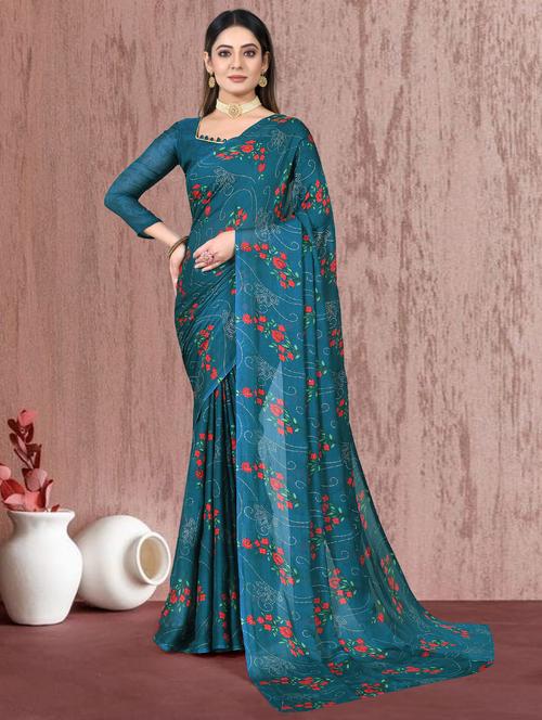 printed saree with blouse - 20205791 - Very Small Image - 1
