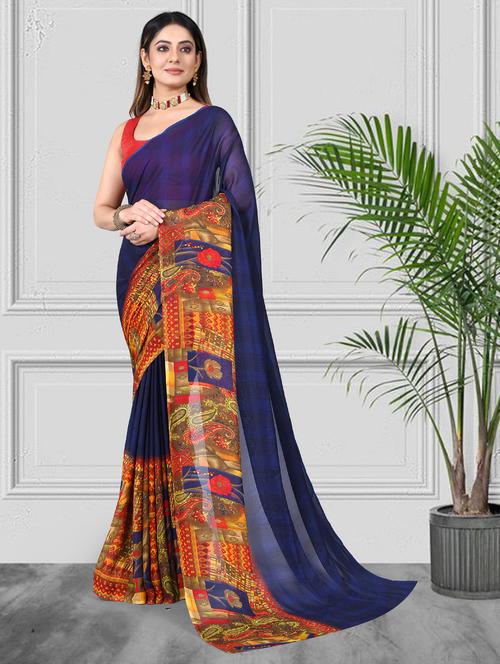 printed saree with blouse - 20205793 - Very Small Image - 1