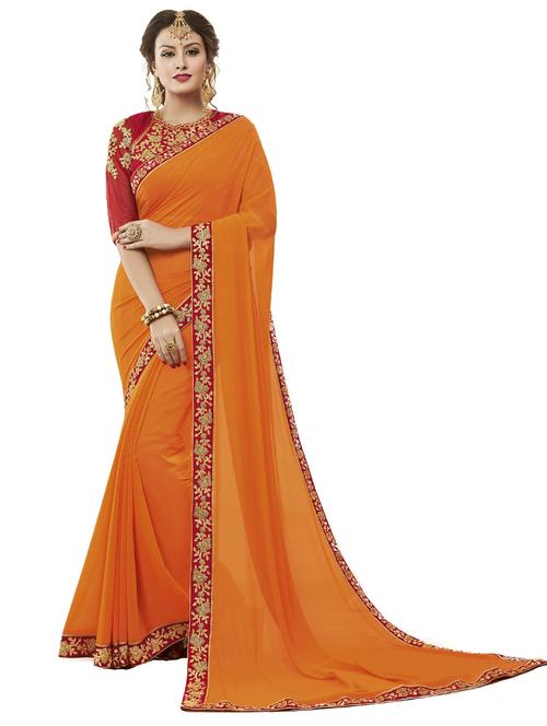 lace bordered solid saree with blouse - 20205796 - Very Small Image - 1