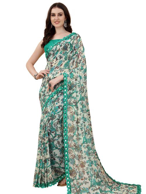 printed saree with blouse - 20205807 - Very Small Image - 1