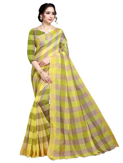 yellow cotton blend chanderi saree with blouse - 20205834 - Very Small Image - 1
