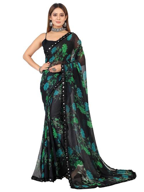 black printed saree with blouse - 20205839 - Very Small Image - 1