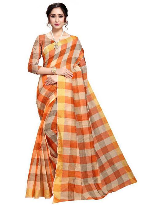 orange cotton blend chanderi saree with blouse - 20205854 - Very Small Image - 1
