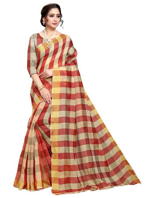maroon cotton blend chanderi saree with blouse - 20205864 - Very Small Image - 1